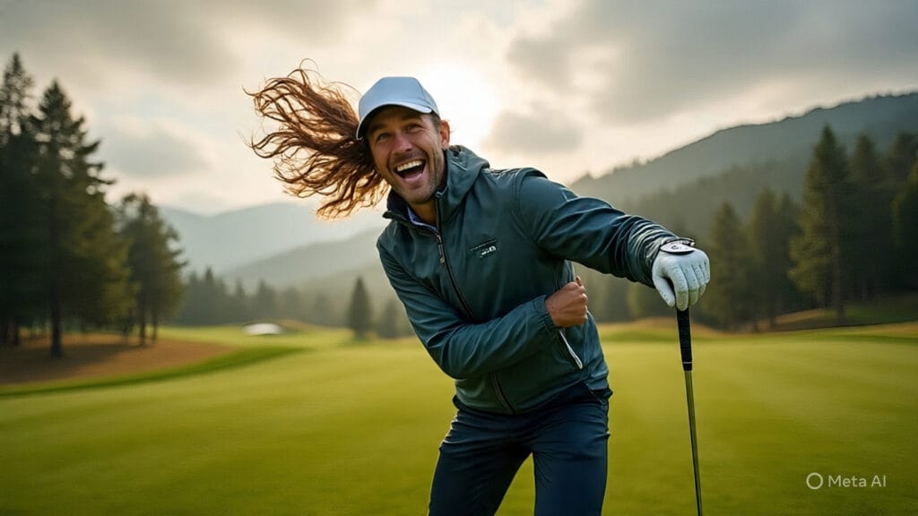Golfer Being Blown Around on a Windy Day