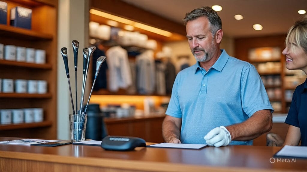 Golfer Buying a Set of Irons in the Pro Shop