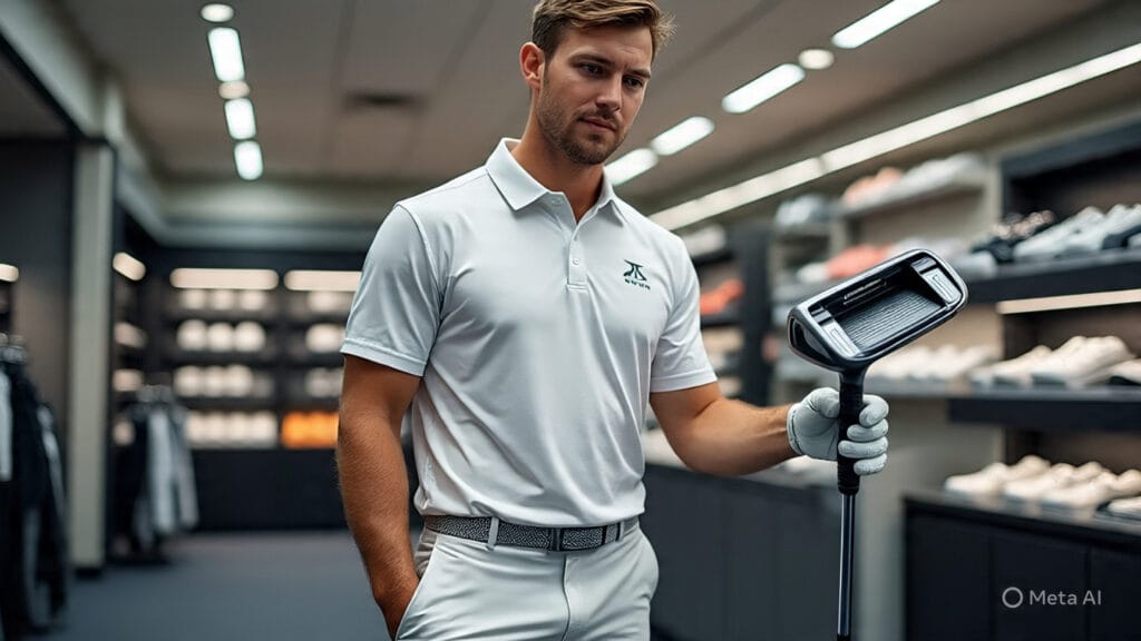 Golfer Buying a Technologically Advanced Putter in the Pro Shop