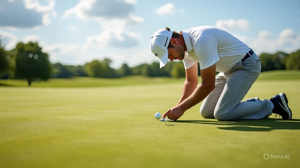 Golfer Closely Inspecting the Green When Getting Ready to Putt