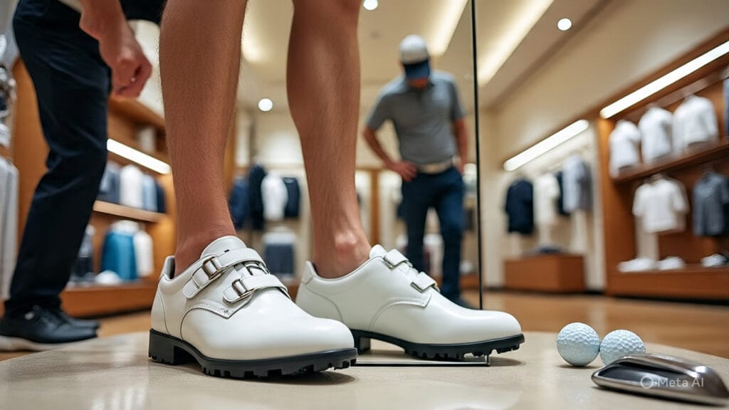 Golfer Trying on a Pair of Fancy Golf Shoes