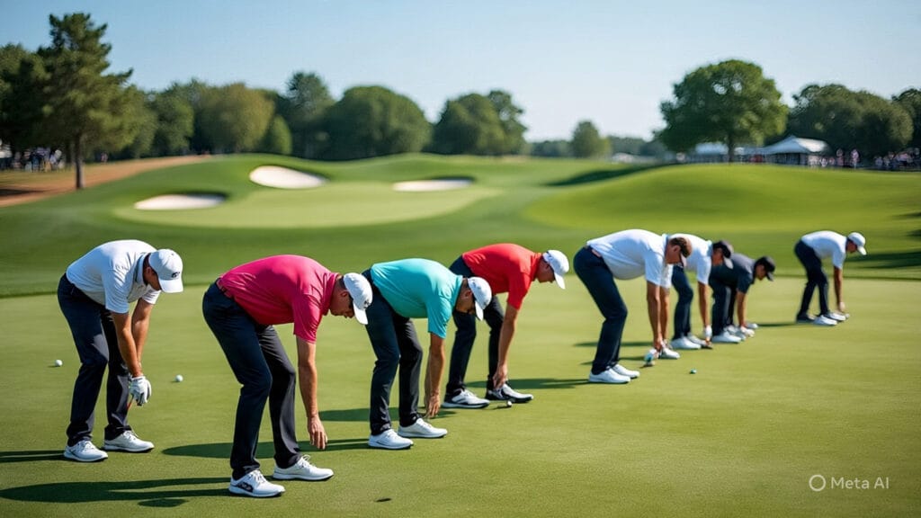 Golfers Doing Their Stretching Routines Before a Golf Tournament