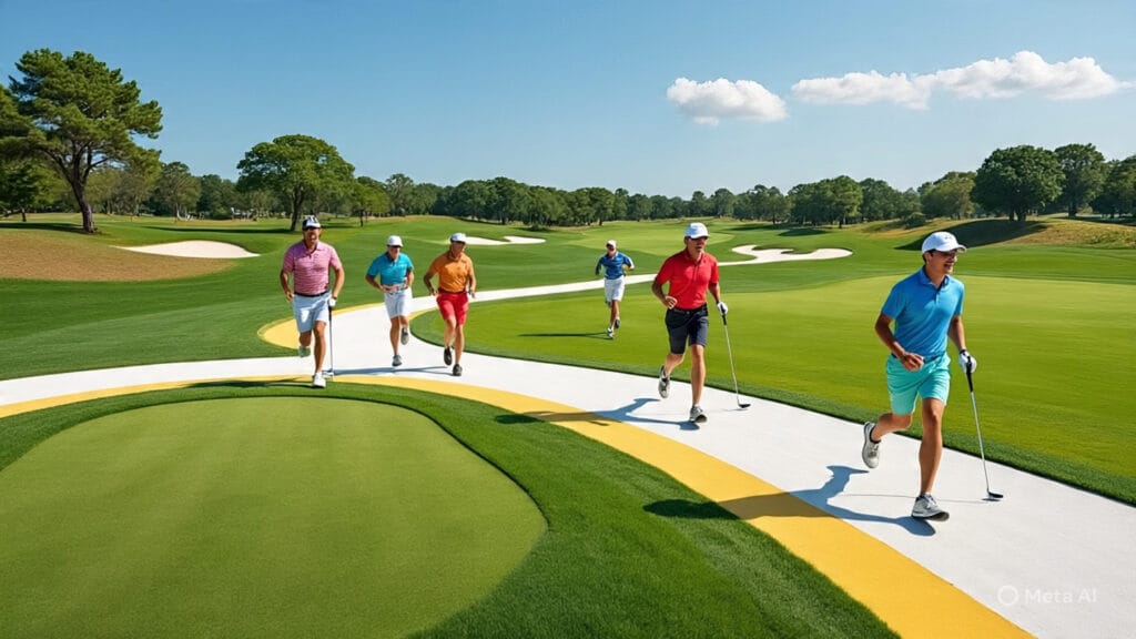 Golfers Running Around a Race Track on the Golf Course