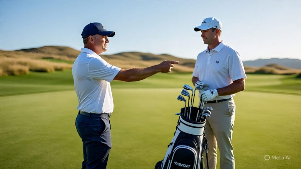 Golfer Choosing a Club from his Caddy
