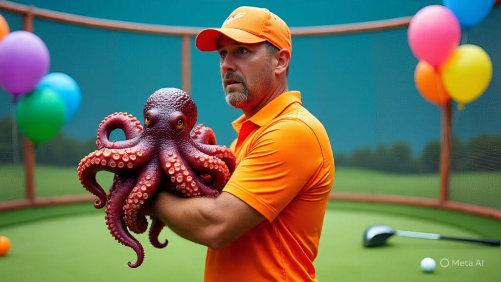 Golfer Holding an Octopus While Trying out for Cirque du Soleil