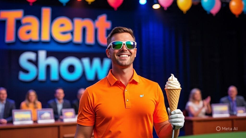 Golfer on Talent Show Holding an Icecream Cone