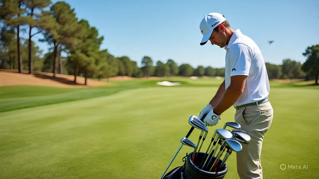Golfer Setting Out and Choosing his Golf Clubs
