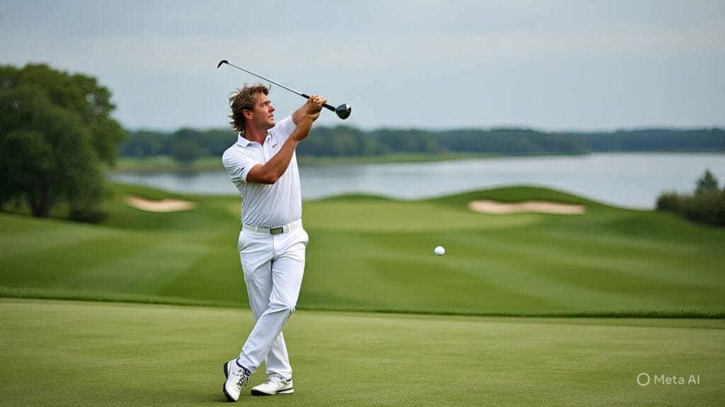 Golfer Spinning Around in Circles and Hitting a Ball into the Lake