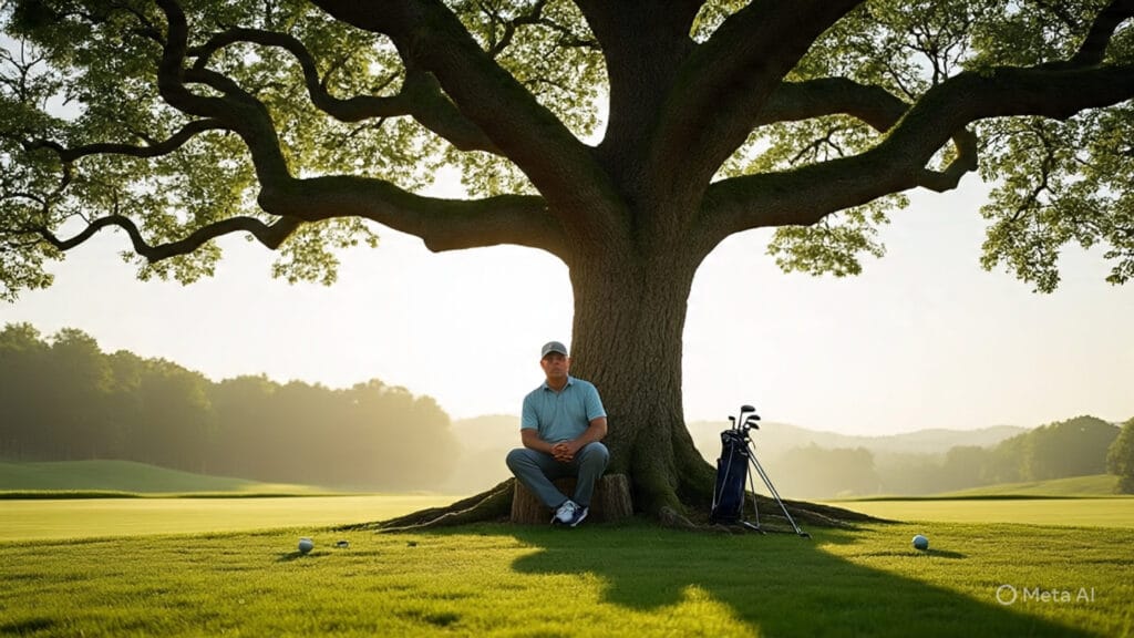 Golfer Using Visualization and Meditation from Under a Tree