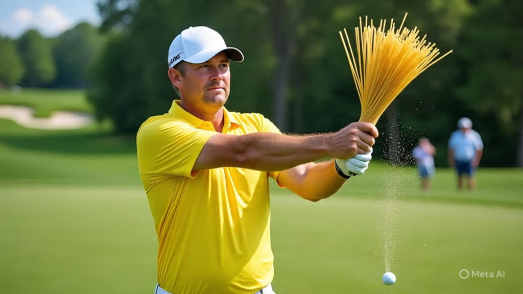 Golfer with Spaghetti Noodle Arms Hitting a Shot