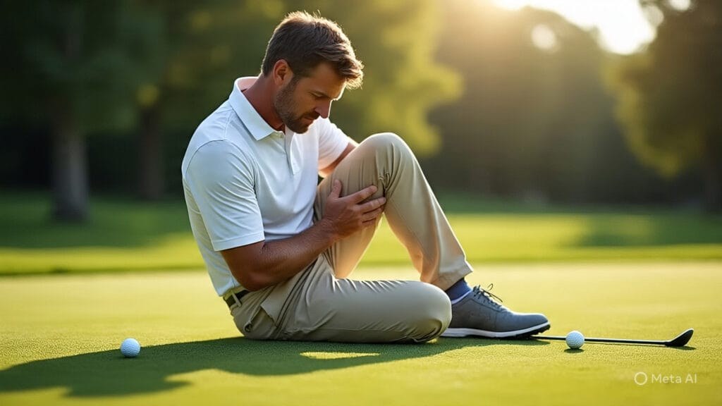 Golfer Clutching his Hurt Knee