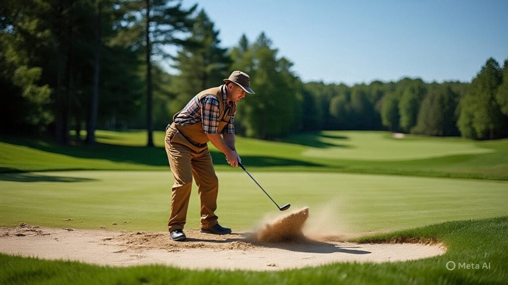 Golfer Dressed as a Lumberjack Hitting a Ball from a Sand Trap
