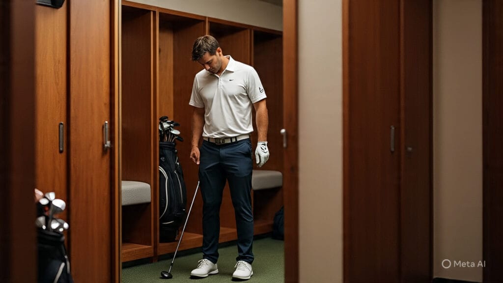 Golfer Looking at His Stance in a Mirror