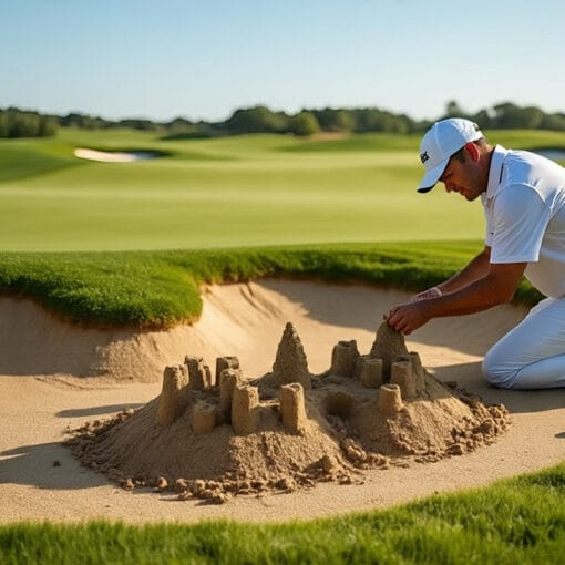 Golfer Making Sand Castles in a Sand Trap on a Golf Course