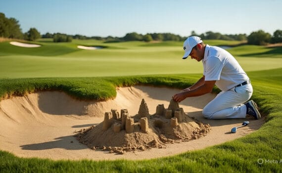 Golfer Making Sand Castles in a Sand Trap on a Golf Course