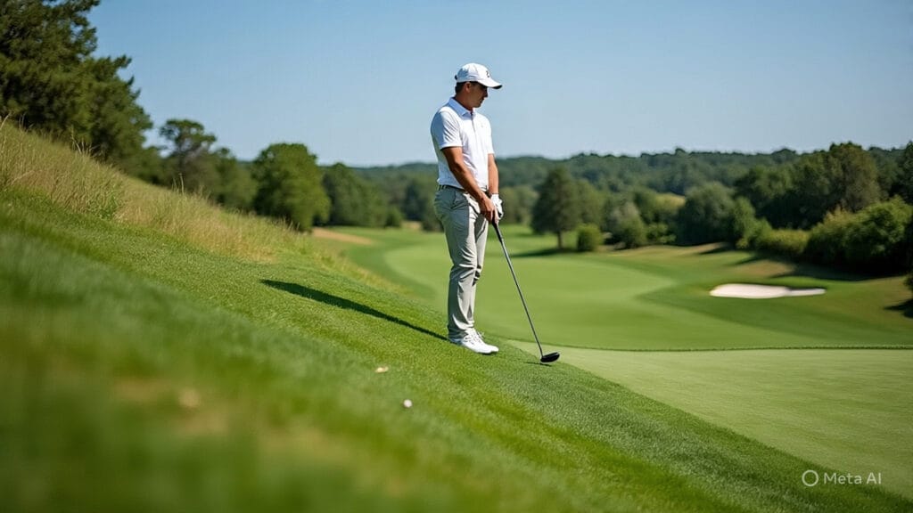 Golfer Putting on a Green with a Steep Incline