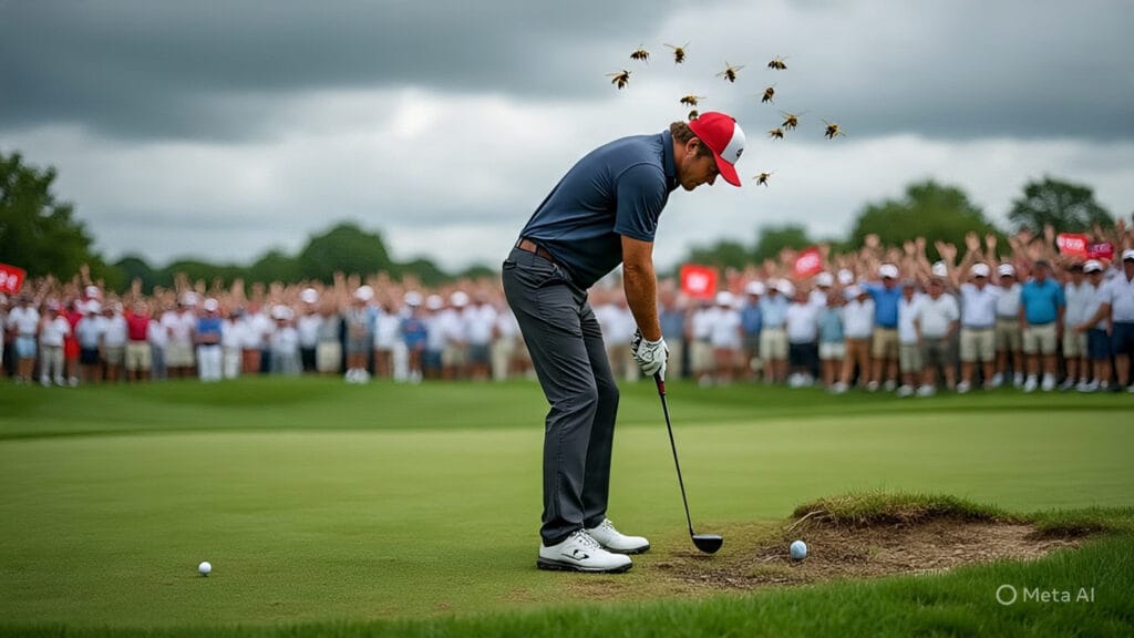 Golfer Being Distracted by Bees and the Crowd and the Weather