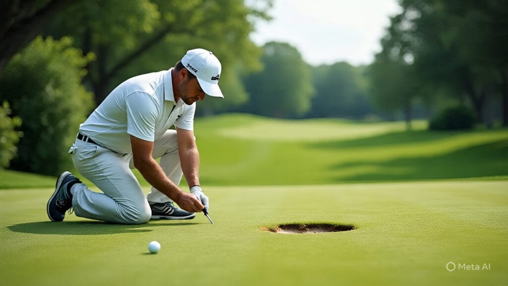 Golfer Fixing a Divot