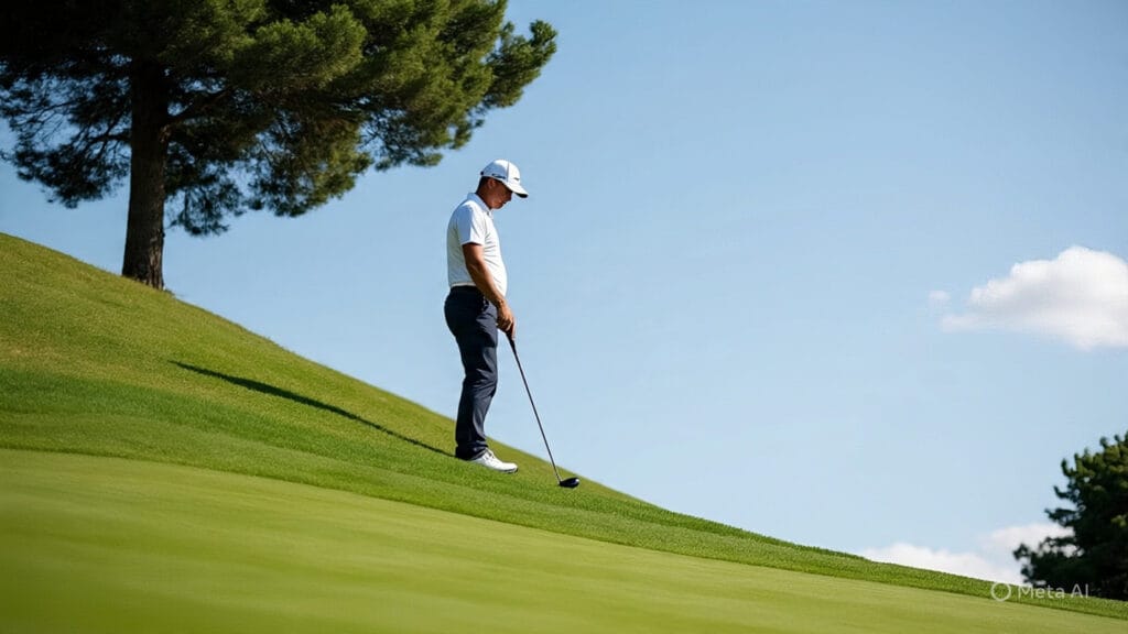 Golfer Looking Down a Hill Toward the Green