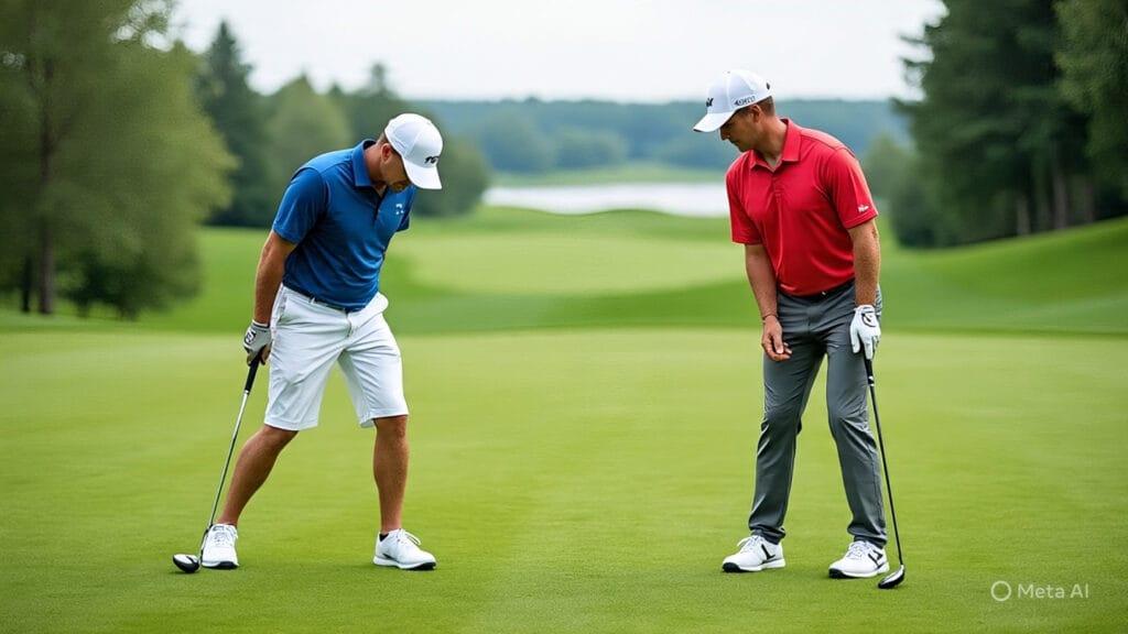 Golfer with a Very Wide Stance Standing Next to a Golfer with a Very Narrow Stance