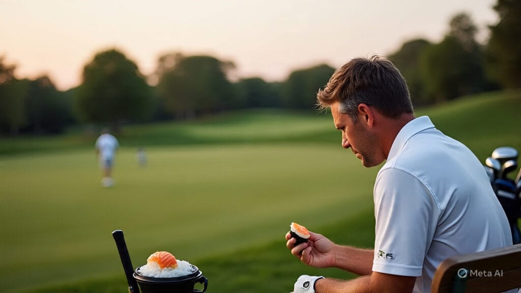 Golfer Working on His Consistency While Eating Sushi