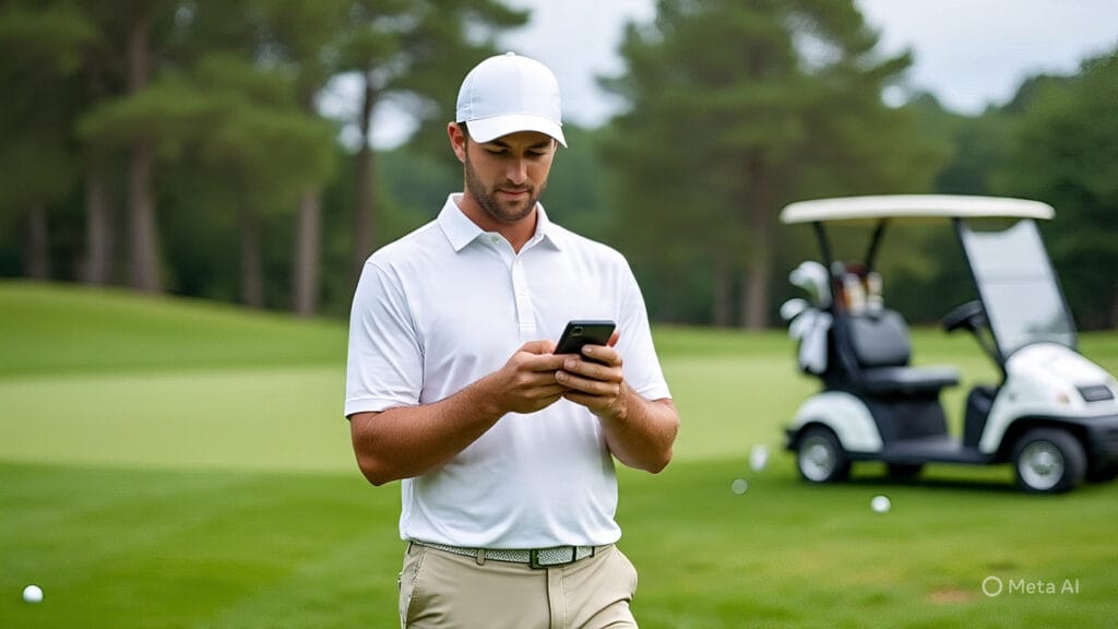 Golfer Checking His Stats