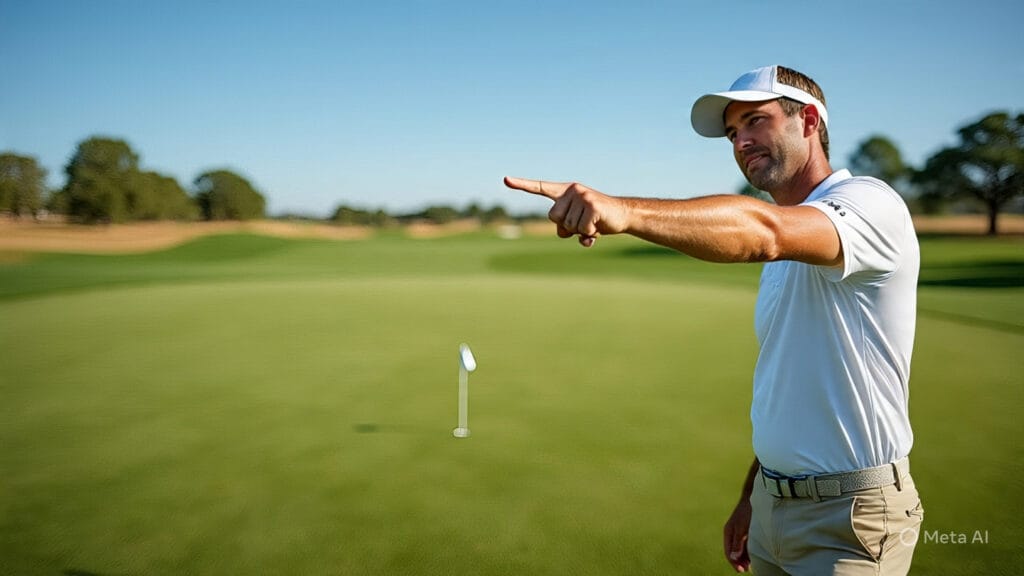 Golfer Pointing His Golf Club at the Pin