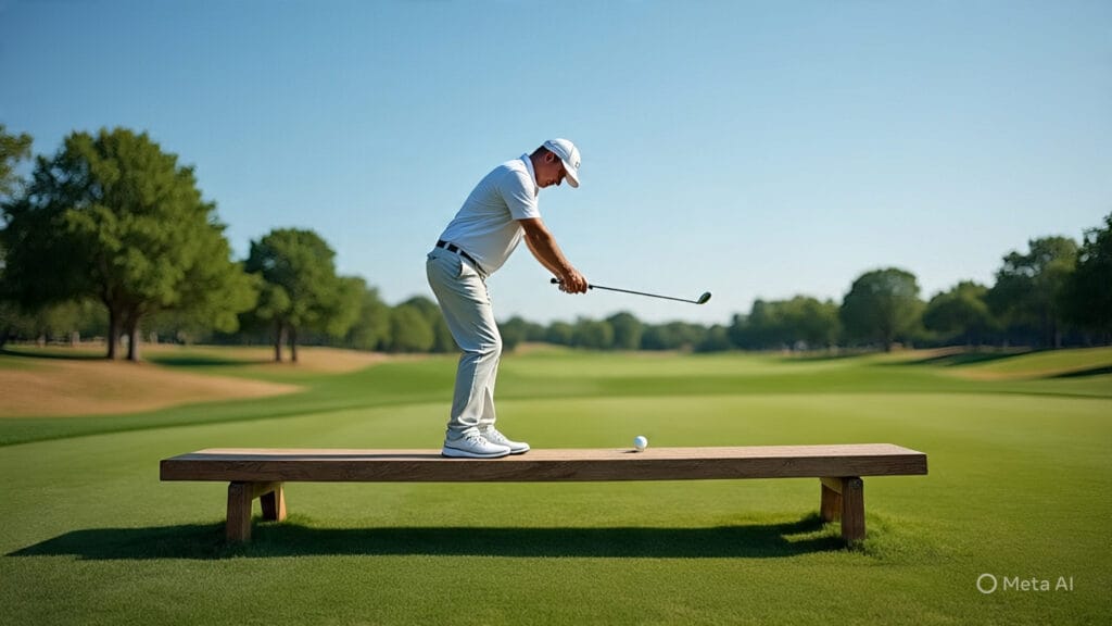 Golfer Standing on a Balance Beem Hitting Golf Balls