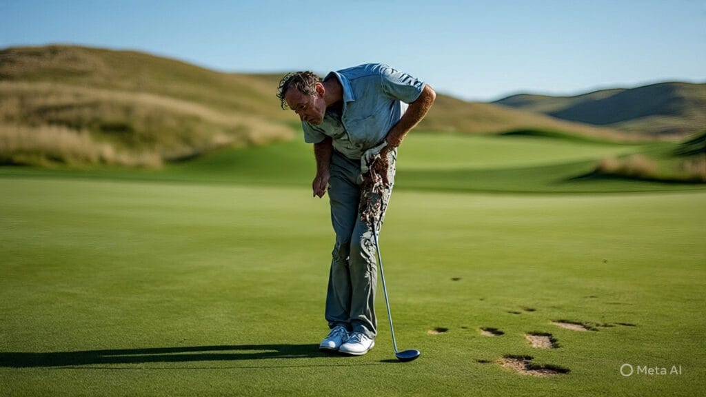 Golfer with Really Bad Posture and Ragged Clothing