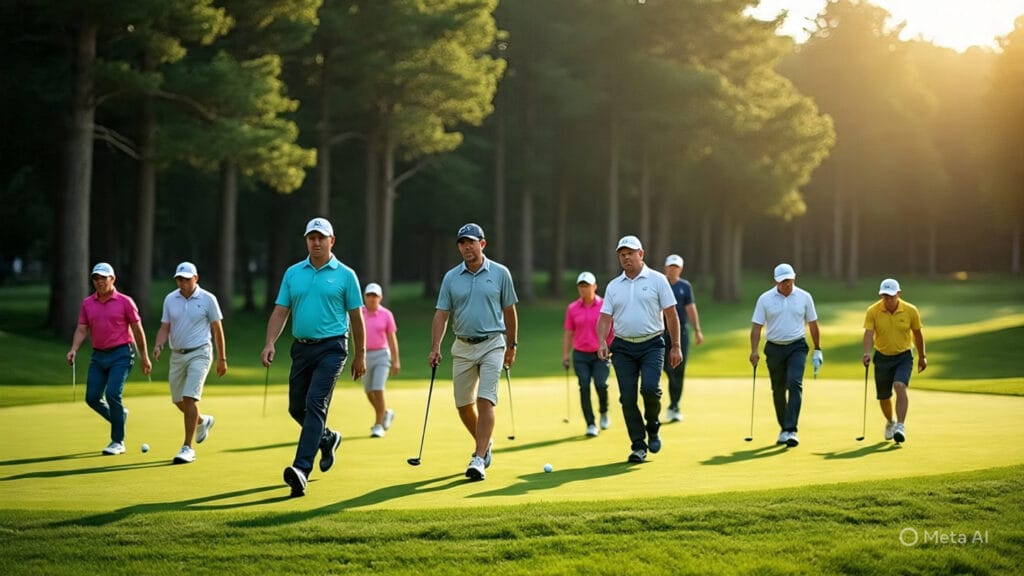 Golfers Marching and Staggering on the Golf Course