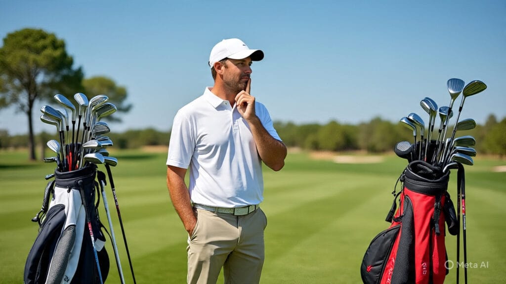 Golfer Choosing from a Wide Variety of Golf Clubs