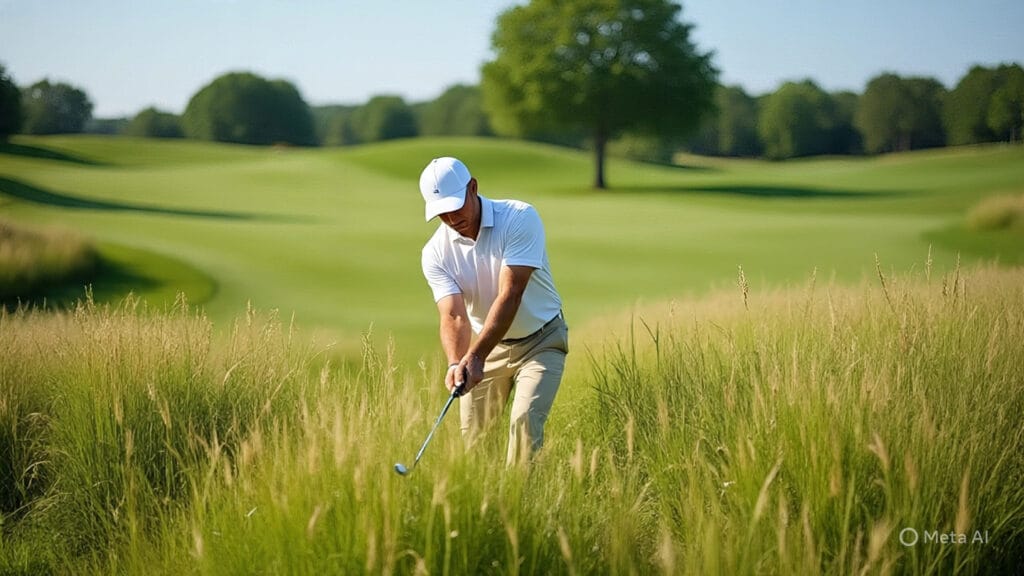 Golfer Trying to Hit a Ball Out of Very Tall Grass