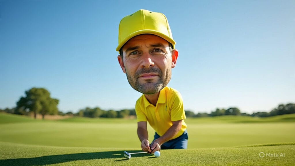 Golfer with an Oversized Head Getting Ready to Putt