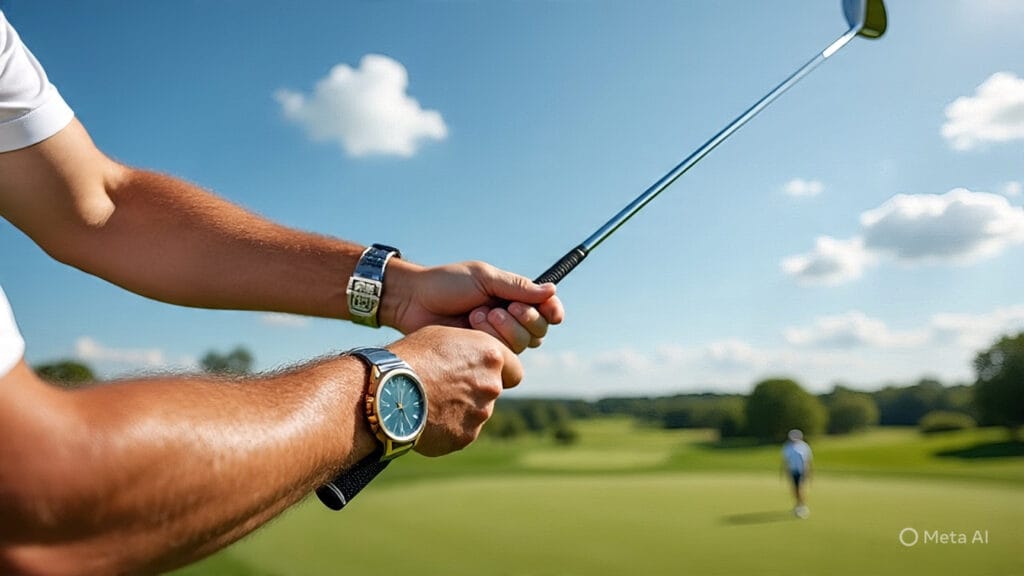 Golfer Golfing with Multiple Watches on Both Wrists