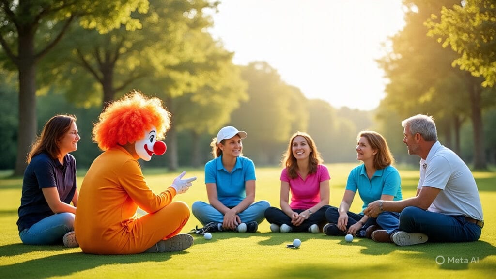 Golfers in Group Therapy with a Clown Teacher