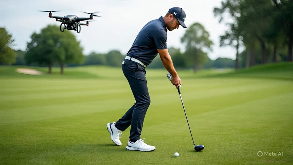 Golfer Using Wearable Golf Tech