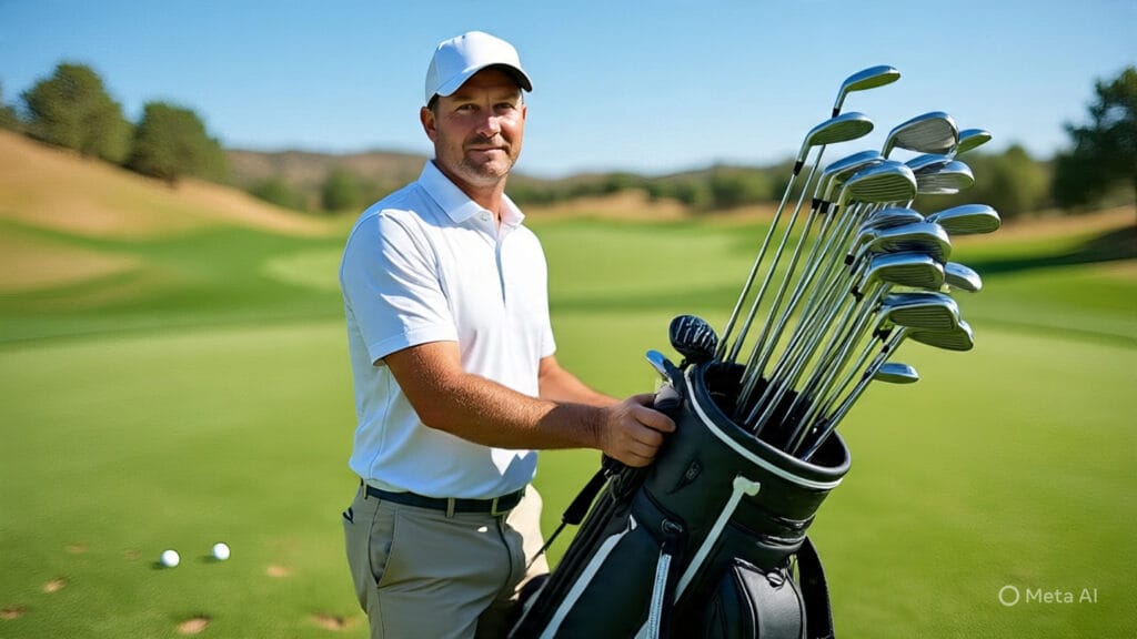 Golfer with an Exaggerated Number of Clubs in His Golf Bag