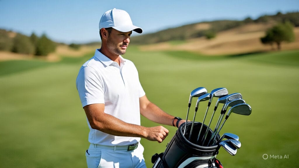 Golfer Selecting from Different Clubs