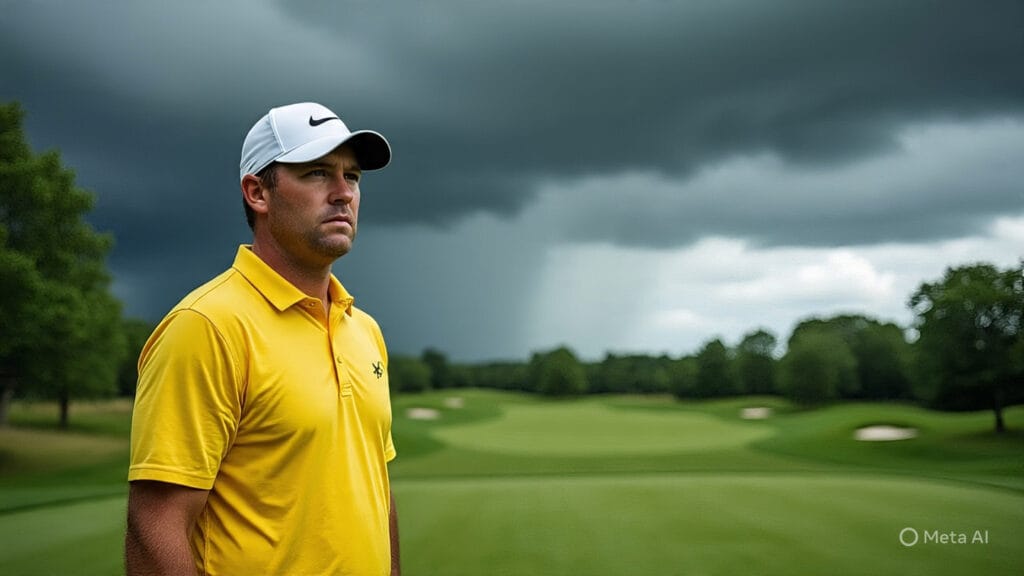 Golfer Showing His Mental Toughness on a Very Stormy Day