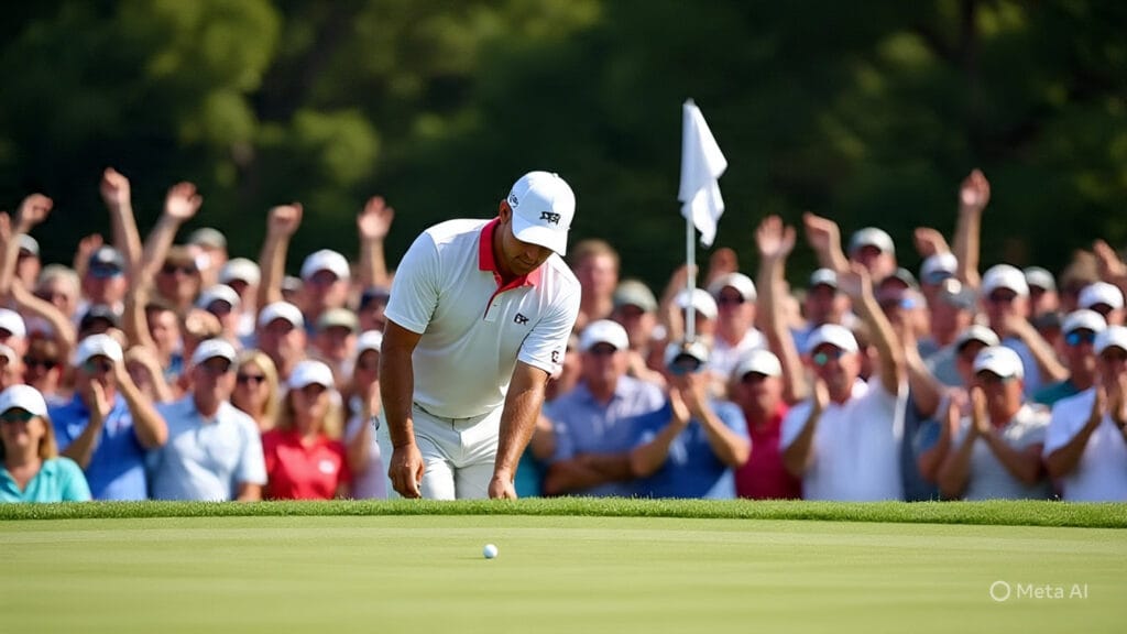 Golfer Trying to Make a Shot Under Immense Crowd Pressure