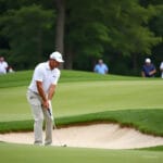 Golfer Aiming for The Green from a Sand Bunker